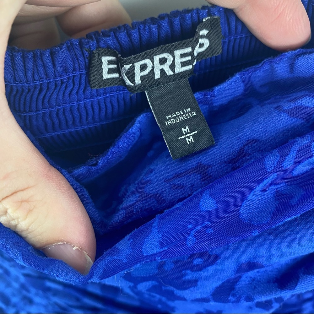 Express Blue Gauze Animal Print Strapless Minidress Medium - Picture 8 of 9
